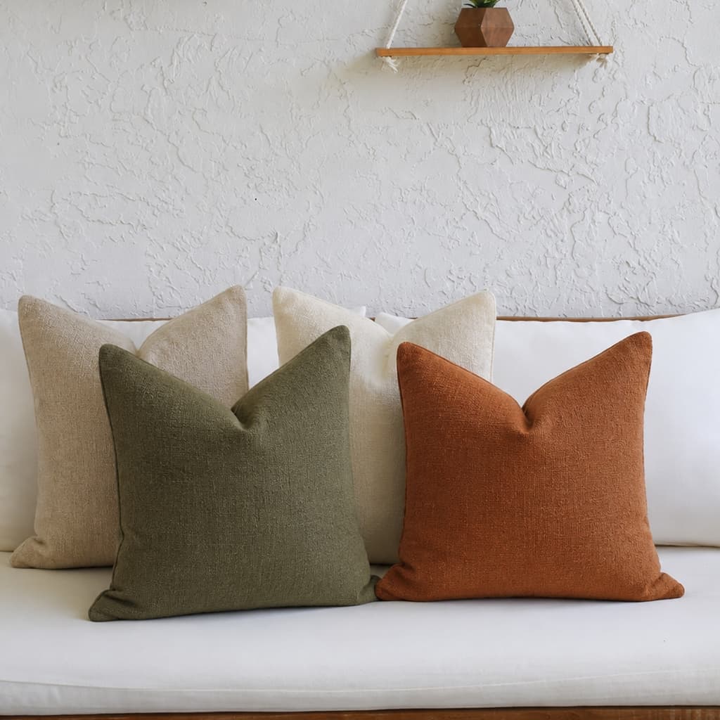 Kit 4 Capas de Almofadas Rustic Linho Luxo Orgânico Decorativa para Sofá Cama Texturizada C/ Zíper Invisível
