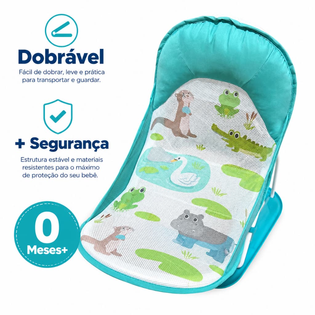 Cadeira Banho Bebê Dobrável Assento Suporte Infantil Deluxe Seguro Confortável Verde