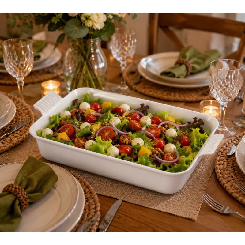Travessa Retangular Com Alça Le Chef Paramount 31,5x18,5cm Branca Design Moderno