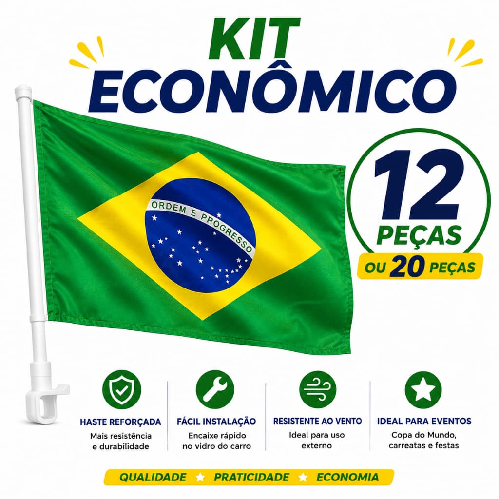 Atacado Kit 20 Bandeiras Do Brasil Copa 41x38 Para Vidro De Carro Bandeirinha Decoração