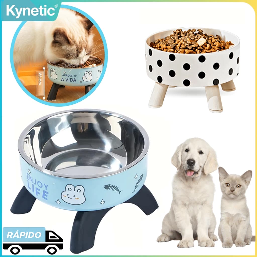 Comedouro Inox Elevado para Gatos Tigela Removível Fácil de Lavar Anatômica - Envio Rápido