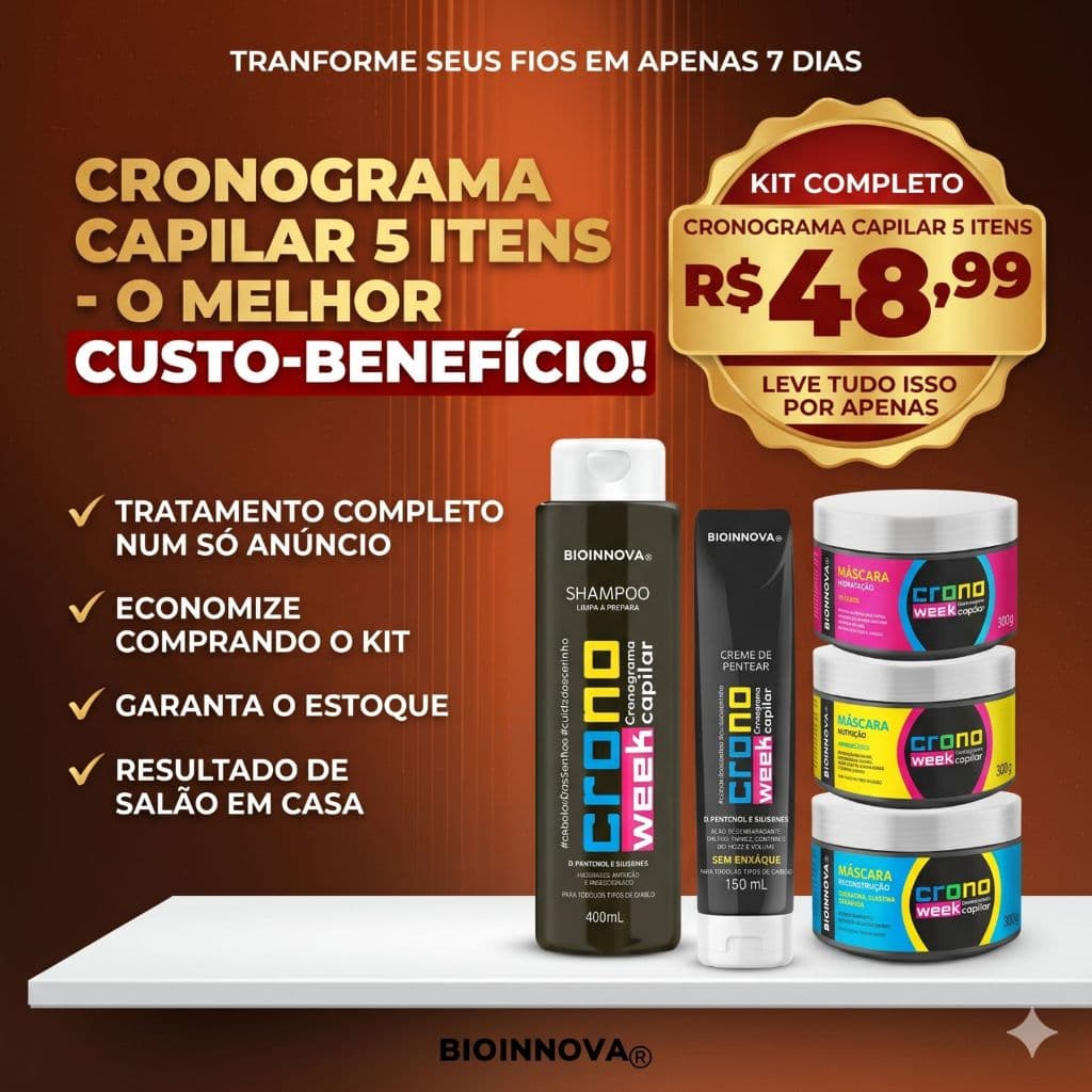 Combo Tratamento Capilar Completo CronoWeek BioInnova 5un Economize Muito
