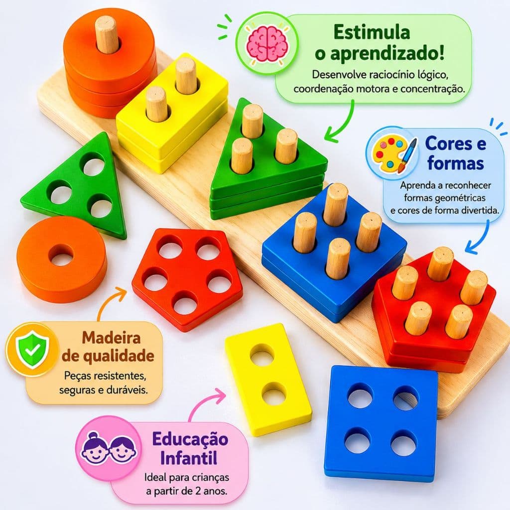 Brinquedo Montessoriano Divertido de Encaixe Pedagógico para Criança