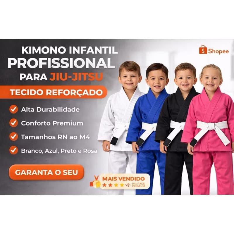 Kimono Infantil Judô e Jiu Jitsu | Do RN ao M4 | Alta Qualidade | Branco, Azul, Preto e Rosa