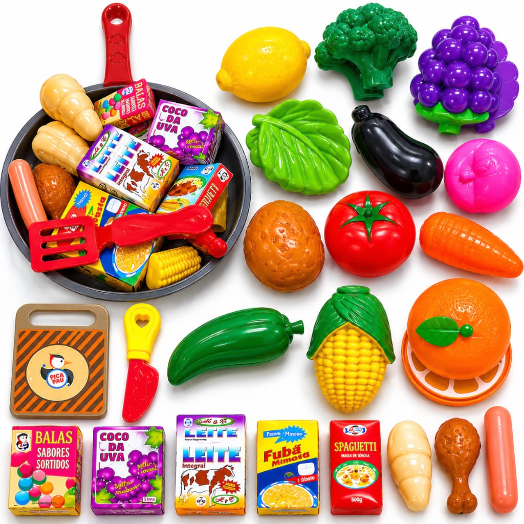 Cozinha Frutas Legumes Crec 31 Peças Brinquedo Infantil de Cortar Comidinha Faz de Conta Frutas 31