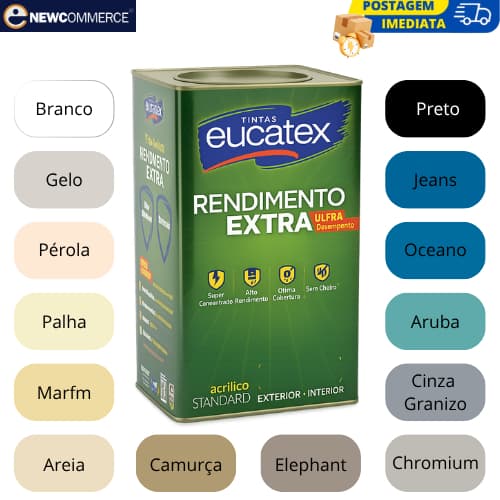 Tinta Acrílica Eucatex Rendimento Extra Antimofo Fosca 18L Interna e Externa