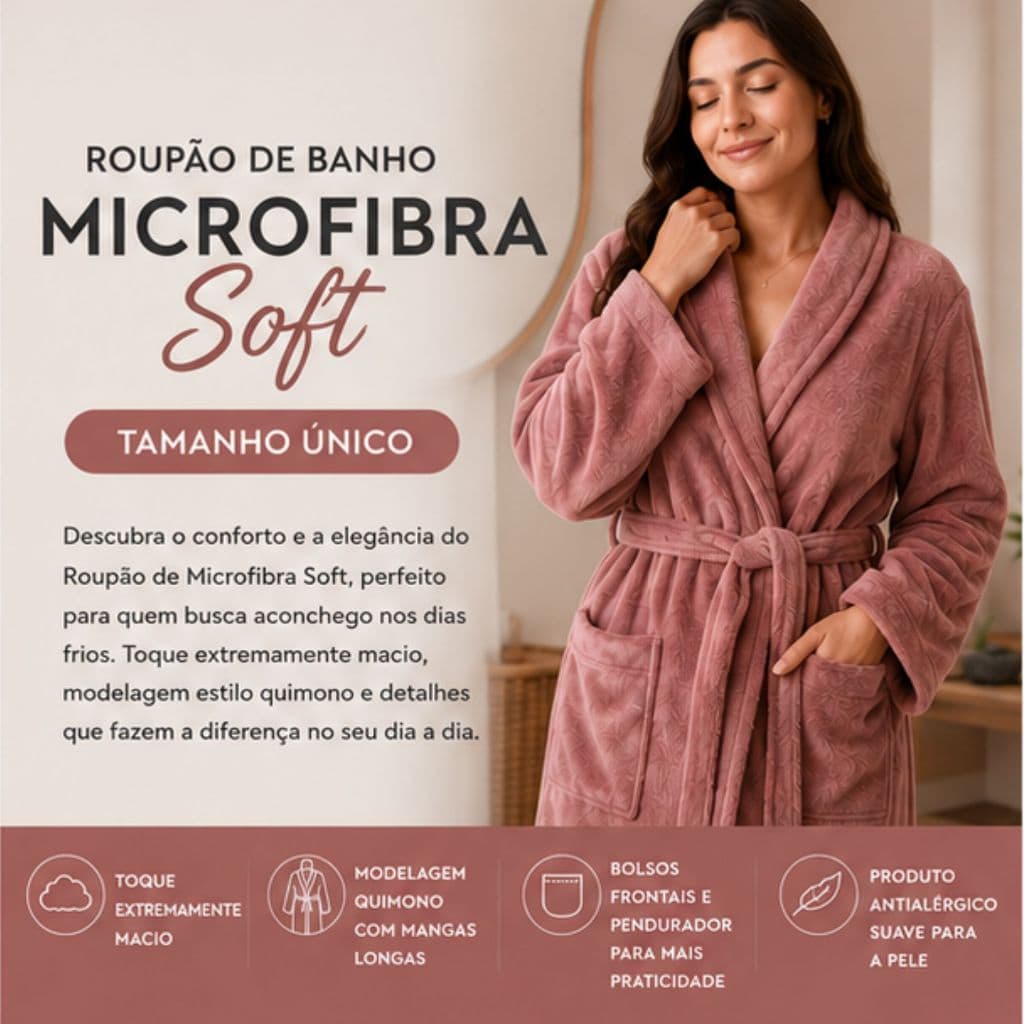 Roupão Divertido de Banho Feminino Masculino Microfibra 180g/m² Vinho Macio Bolsos Cinto Camesa