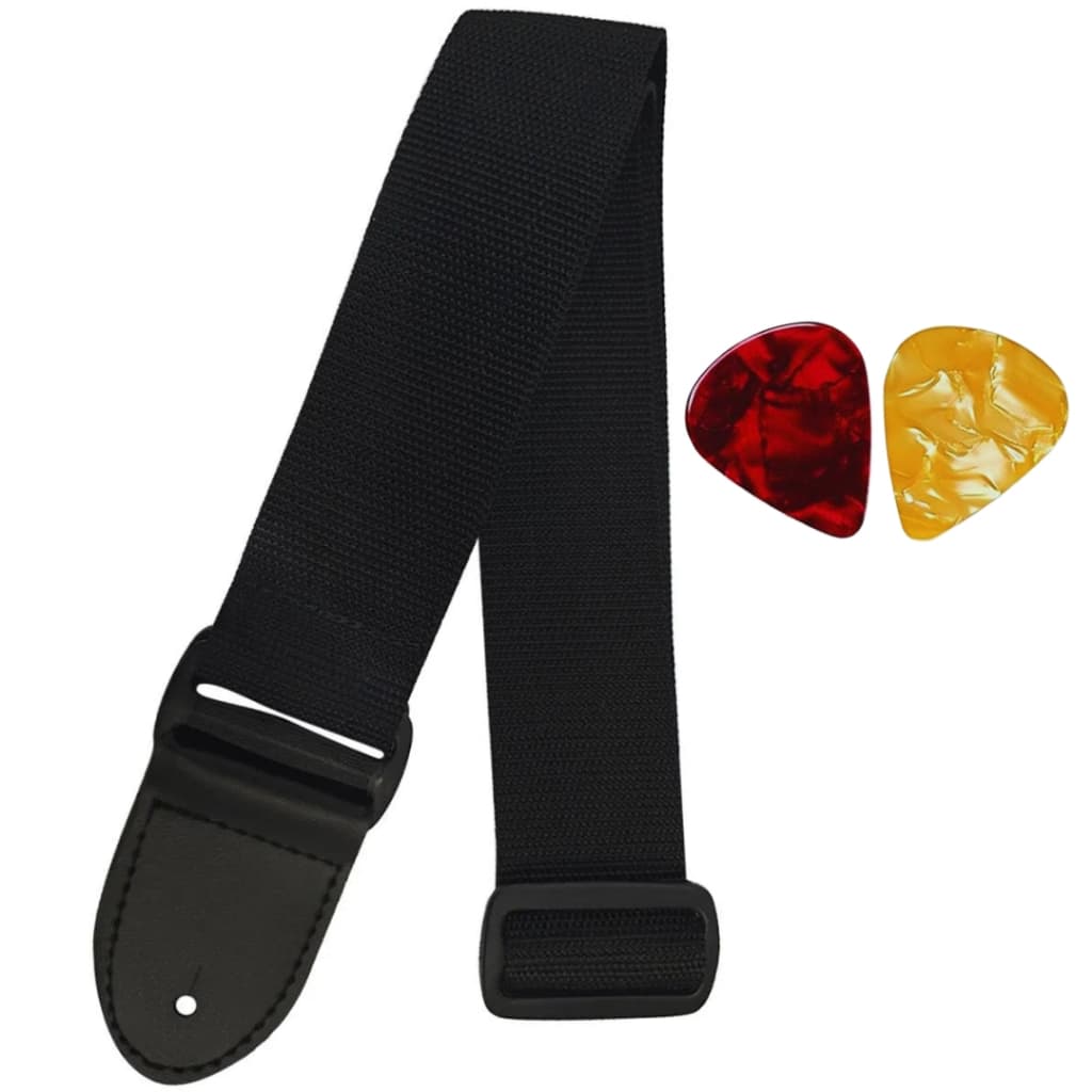 Correia Talabarte Violão Baixo Guitarra Viola - TL01-PRETA com 2 Palhetas