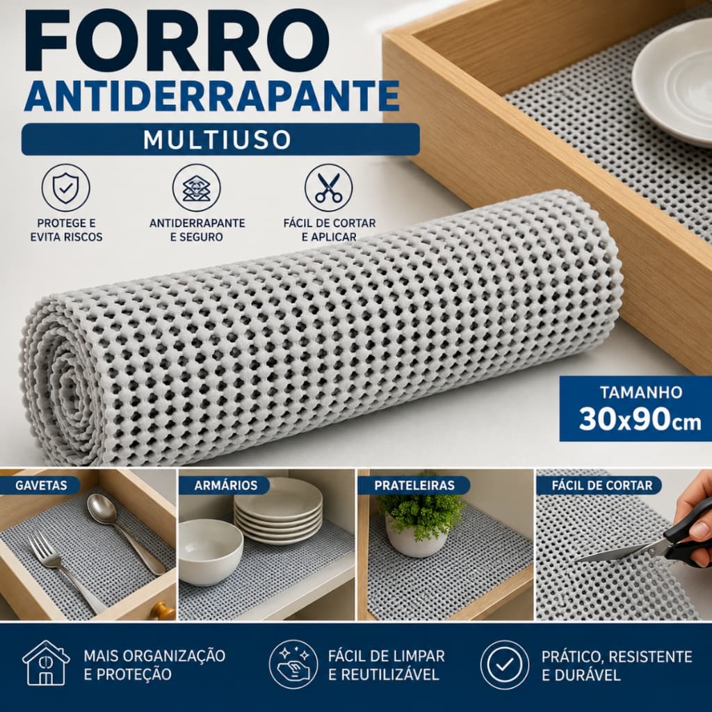 Forro para Armário de Cozinha Antiderrapante Multiuso - Forro para Gavetas Armários Prateleiras