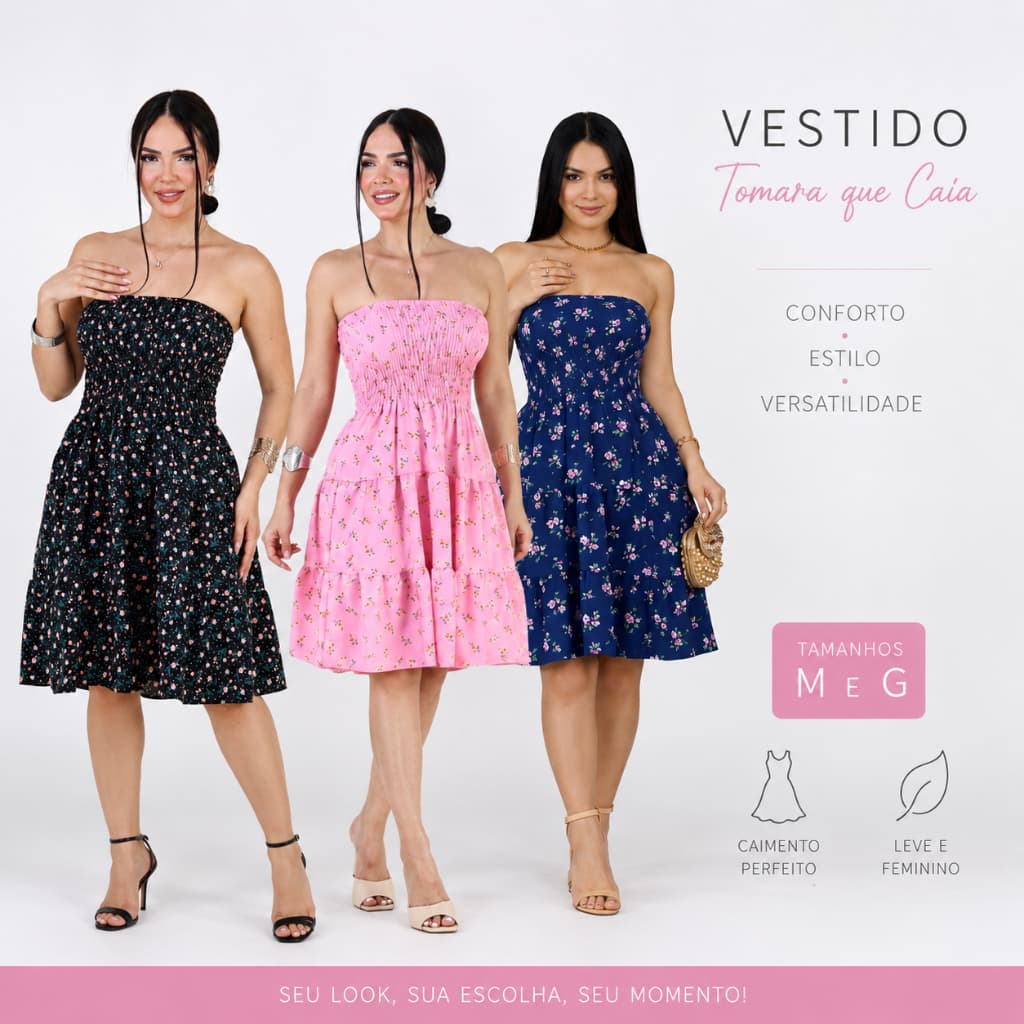 vestido feminino ciganinha floral tomara de caia chic pronta entrega