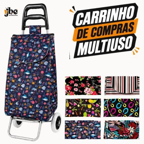 Carrinho De Compras Com Rodas Multiuso Feira Supermercado Reforçado Sacola Suporta 30kg Diversas estampas