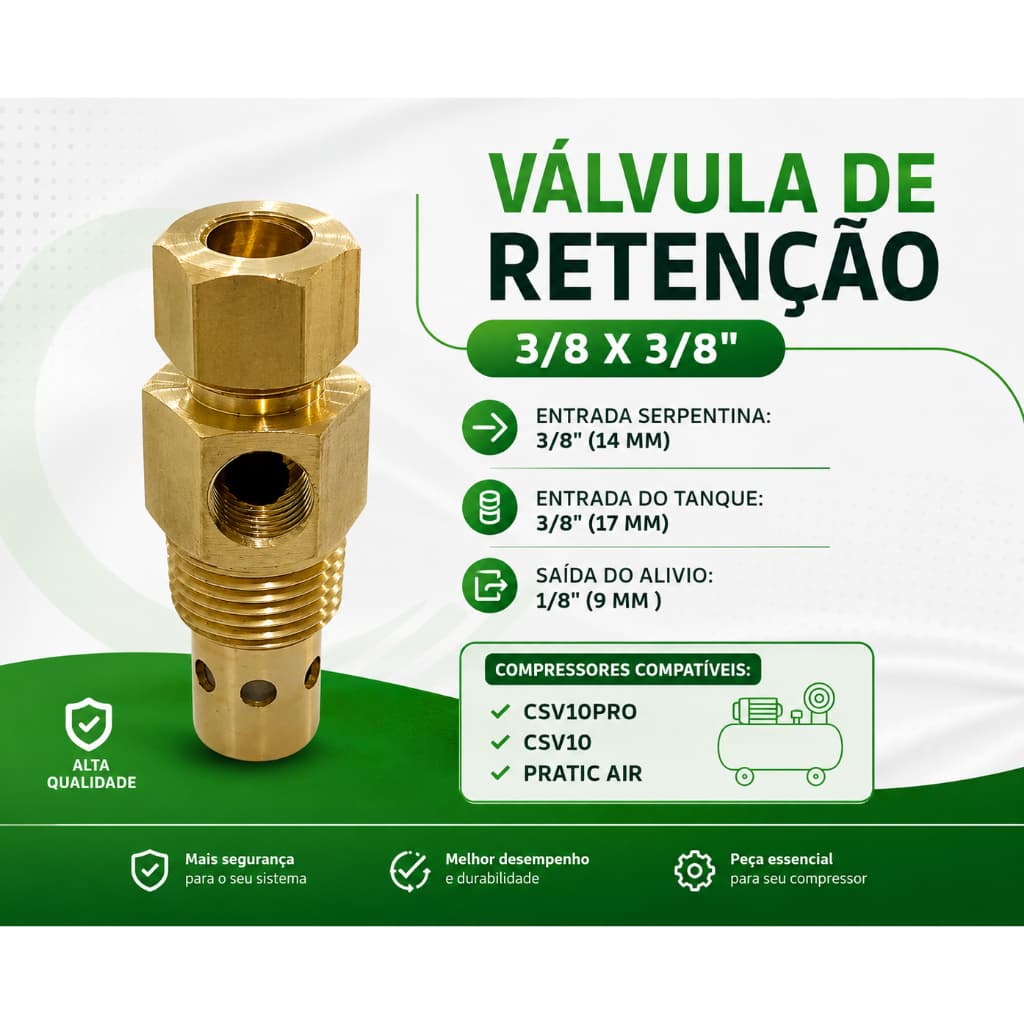 Válvula De Retenção Compressor Csv10pro/pratic Air 3/8 X 3/8
