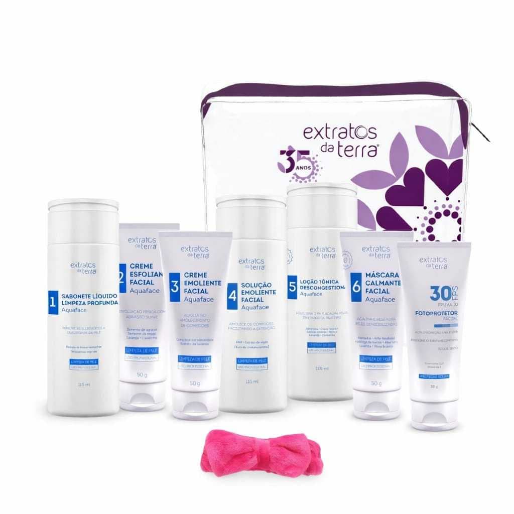Kit Mini Limpeza de Pele Extratos da Terra Aquaface + Brinde Necessaire e Faixa de Cabelo
