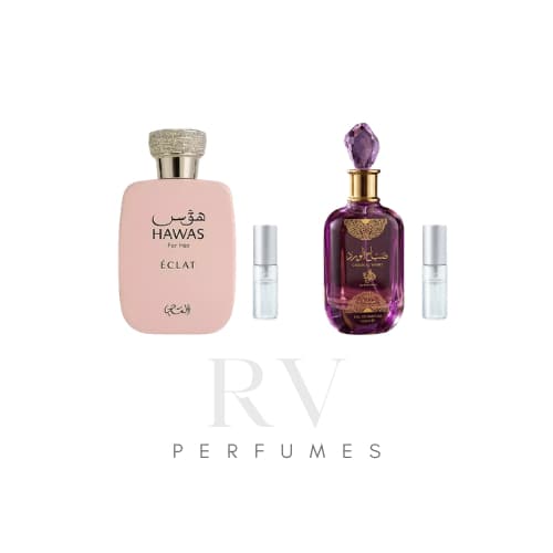 Combo Feminino Premium – Hawas Éclat + Sabah Delilah | Perfumes Árabes Femininos Alta Fixação Elegante e Sofisticado
