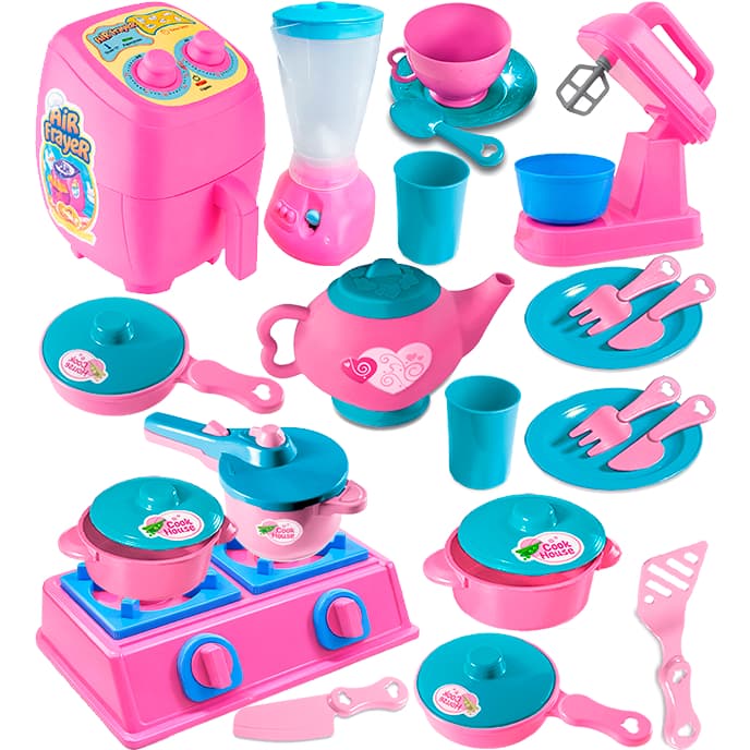 BRINQUEDOS DE COZINHEIRO 9 PEÇAS COZINHA INFANTIL ROSA ALTIMAR