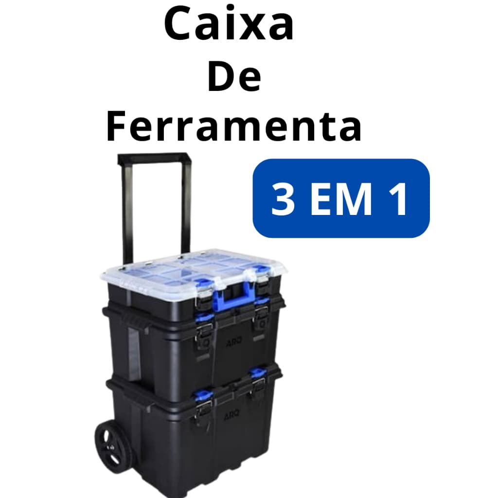 KIT Caixa de Ferramentas Modular 3 em 1 Ultra Box com Rodas Resistente TOY 26036