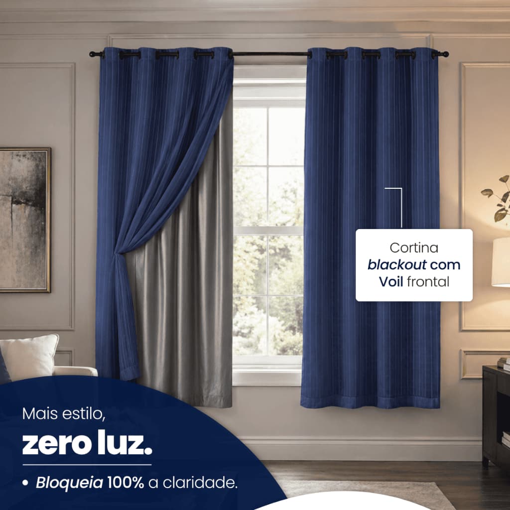 Cortina Blackout + Tecido Voil 2M de largura x 1,30M de Altura Blecaute Pvc Corta Luz Total