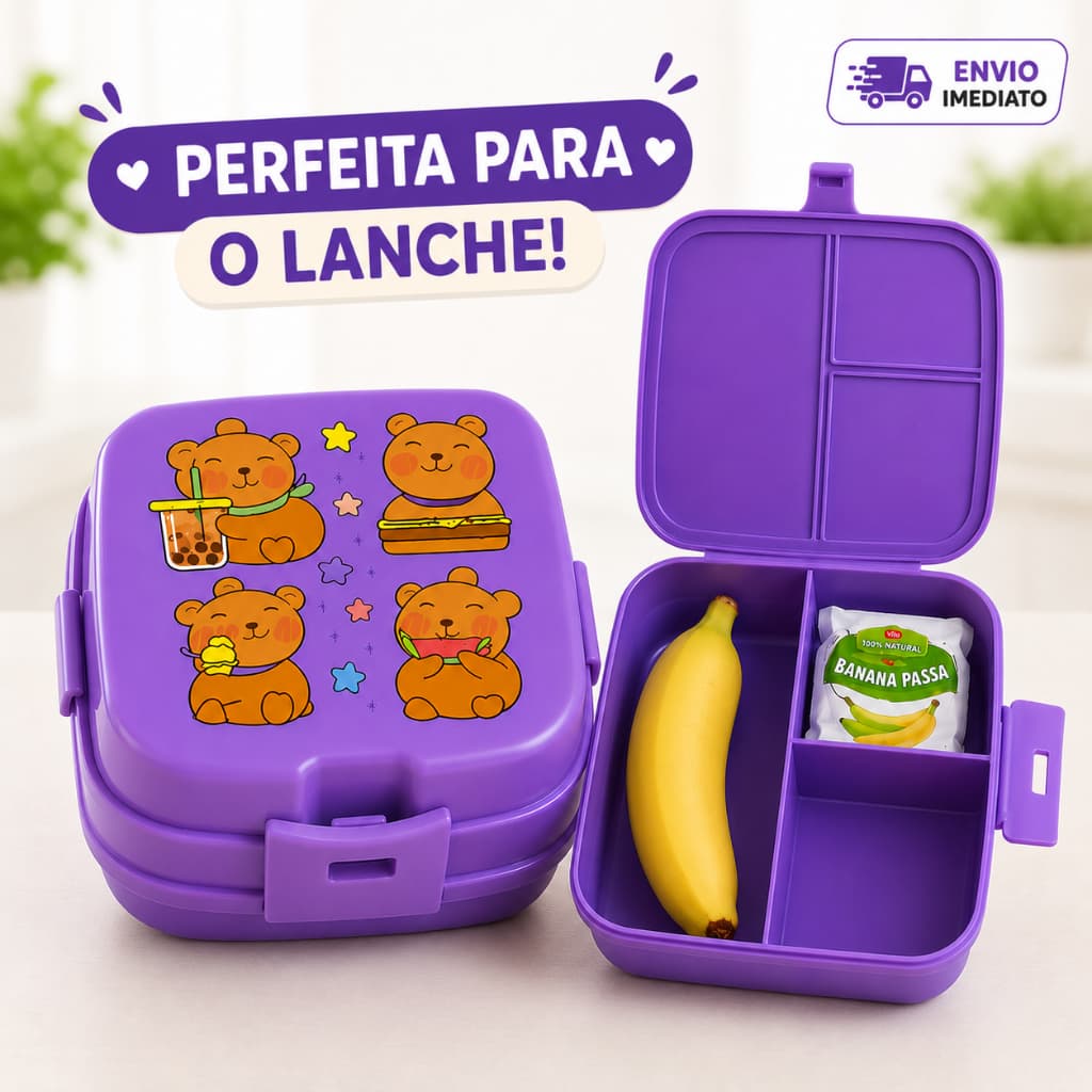 Lancheira Dupla com 4 Divisórias Capivara ou Safari Escola Animal