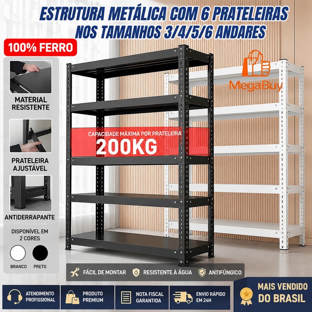 Prateleira de aço reforçada multifuncional 200kg Prateleira Aço Resistente Organizador Casa Garagem