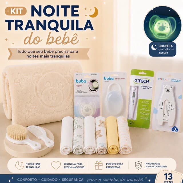 Kit Cuidados Noturnos Bebê 13 Itens Buba Pimpolho Higiene e Conforto