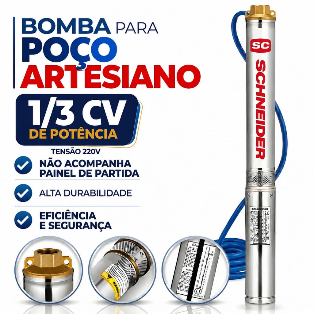 Bomba Submersa Schneider Caneta Poço Artesiano 1/3cv 220v 2 Fios