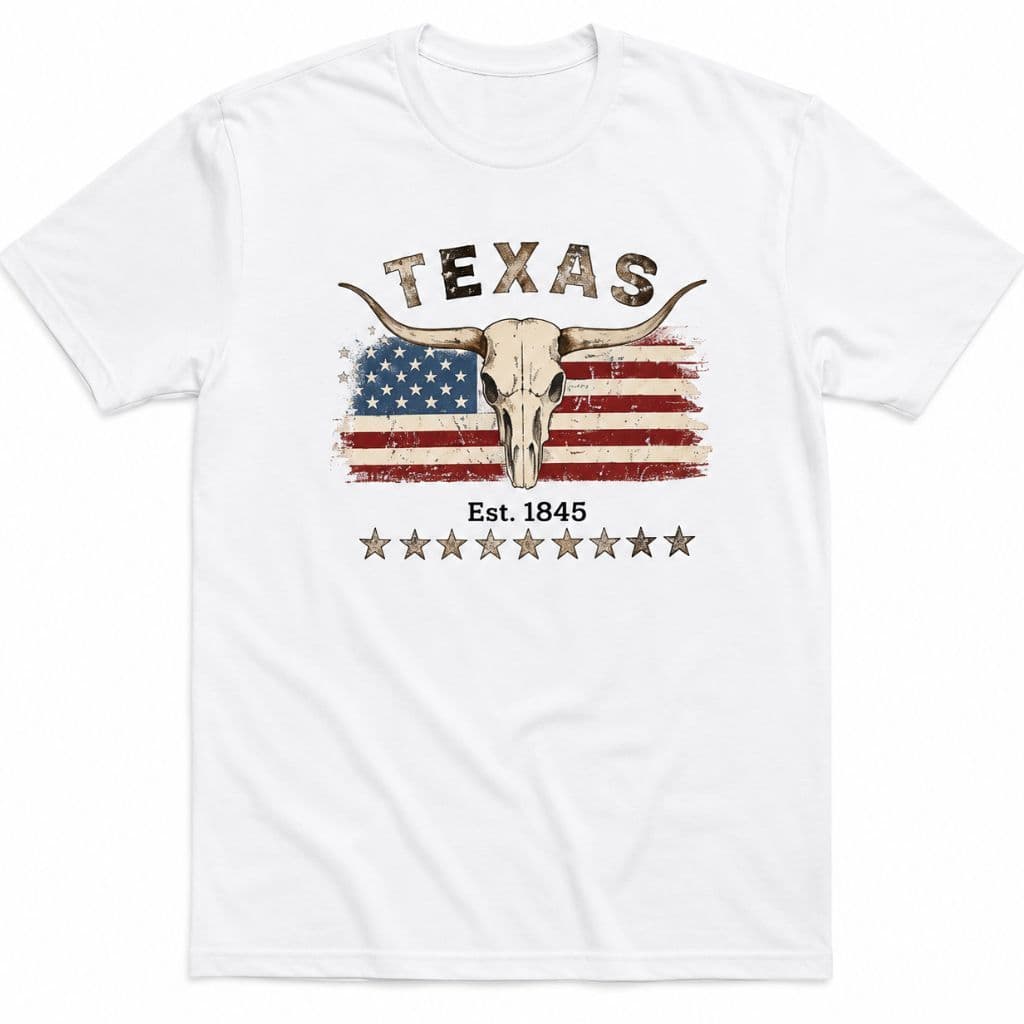 Camiseta Masculina Texas 100% Algodão Gola Redonda