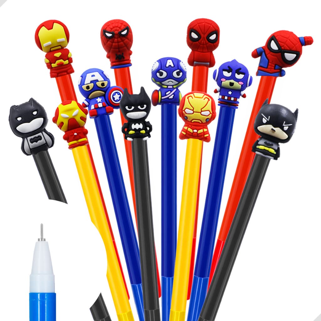 Kit 6 Canetas Gel Super Herói Colecionável Ponta fina Infantil Divertido Material Escola Fofa