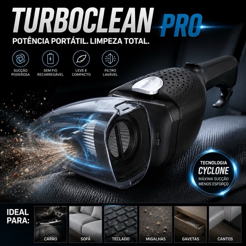 Aspirador de Pó Vertical Portátil 2 em 1 TurboClean Pro Potente Compacto
