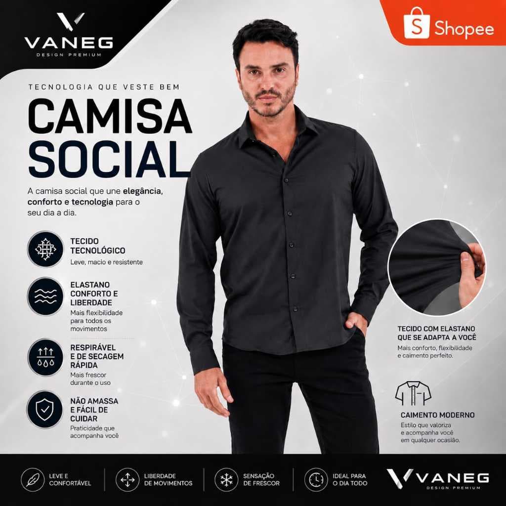 CAMISA SOCIAL SLIM TECH DA VANEG A MAIS VENDIDA DO BRASIL