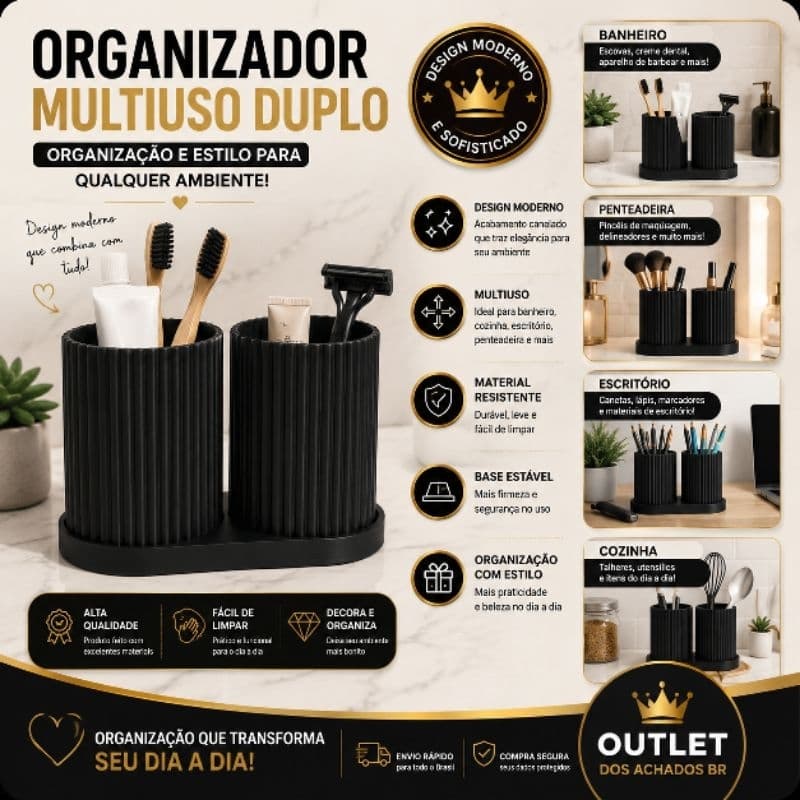Organizador Multiuso Duplo Decorativo Para Banheiro Escritório e Cozinha