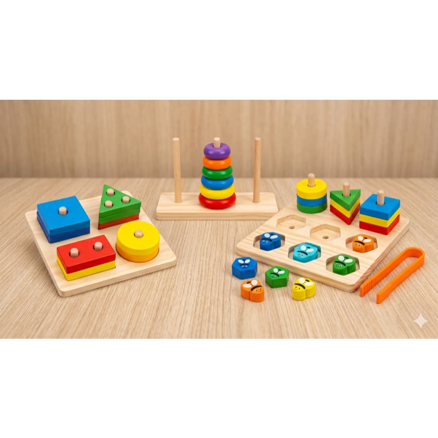Brinquedo Educativo Pedagogico Madeira Torre Encaixe Geometrico Infantil