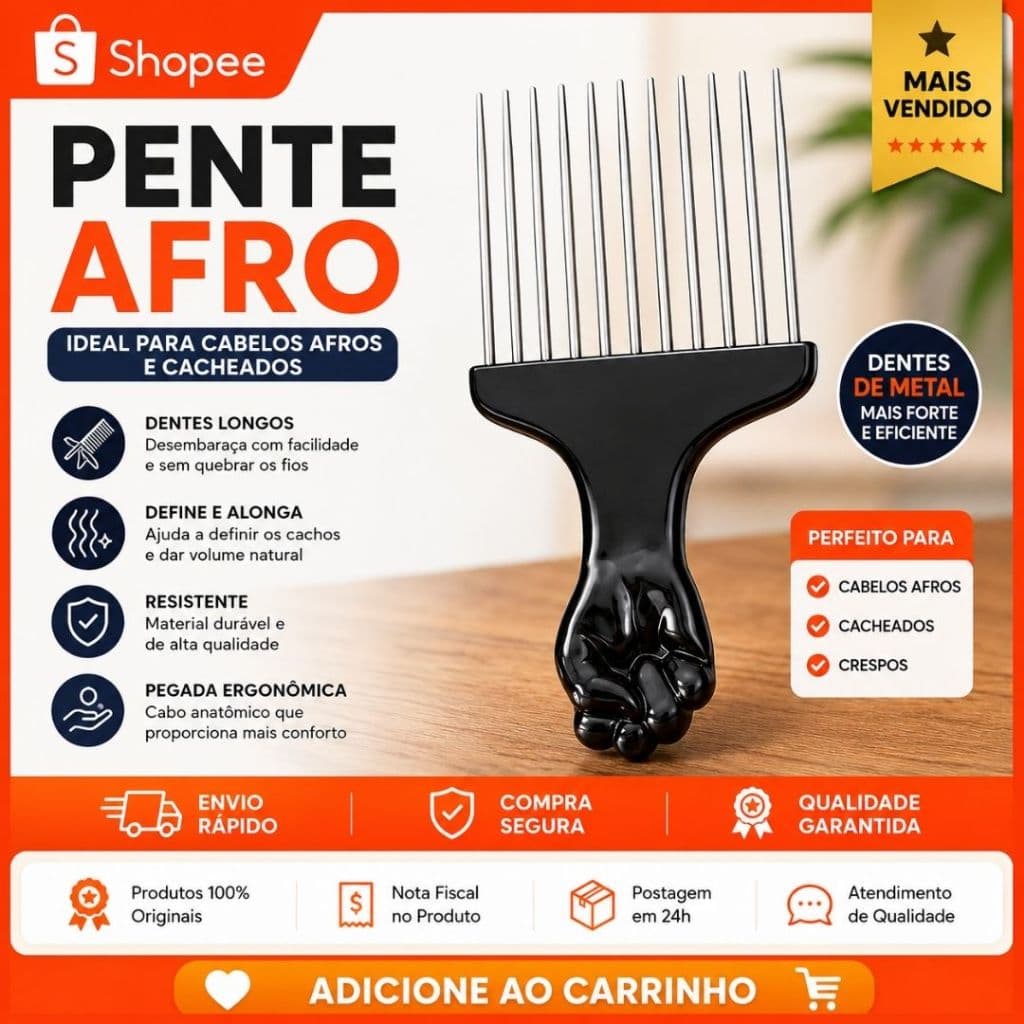 pente garfo afro de metal