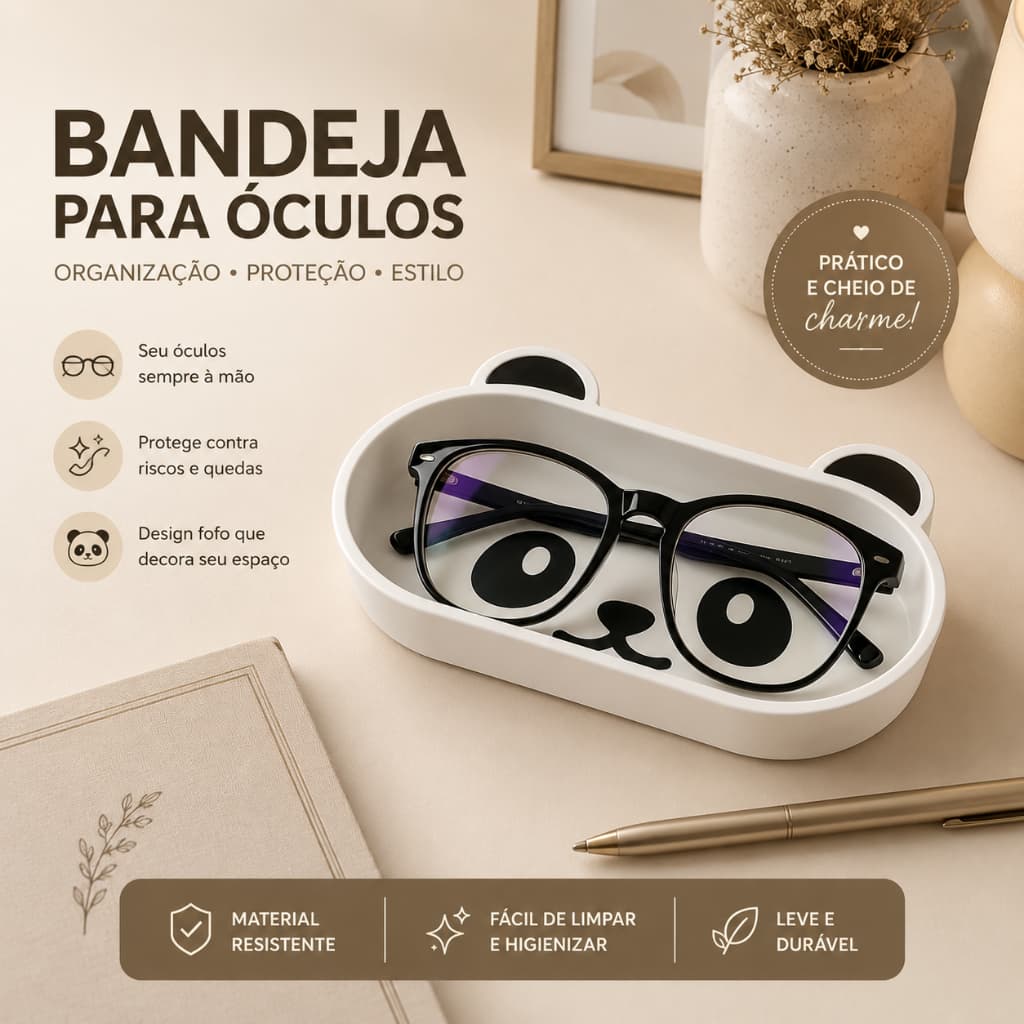 Bandeja Porta Óculos Panda | Suporte para Óculos de Mesa Estético e Minimalista em PLA Premium