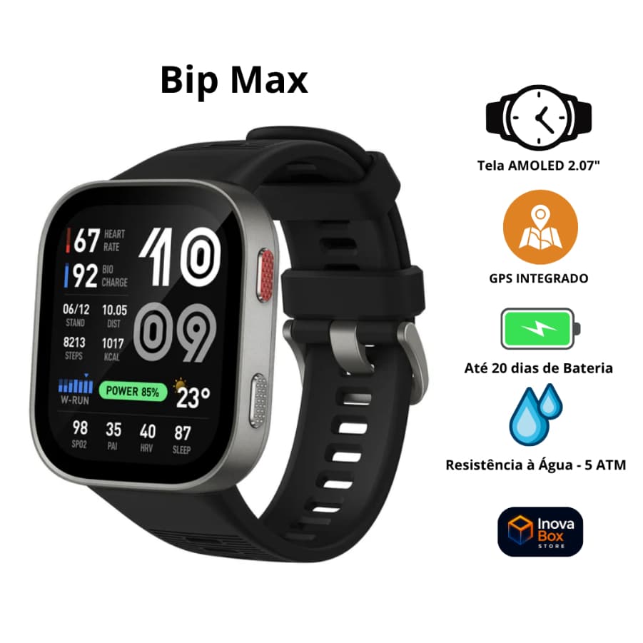 Relógio Smartwatch Amazfit Bip Max  - AMOLED | GPS | Bluetooth | Resistente à Água 5ATM | 150+ Esportes