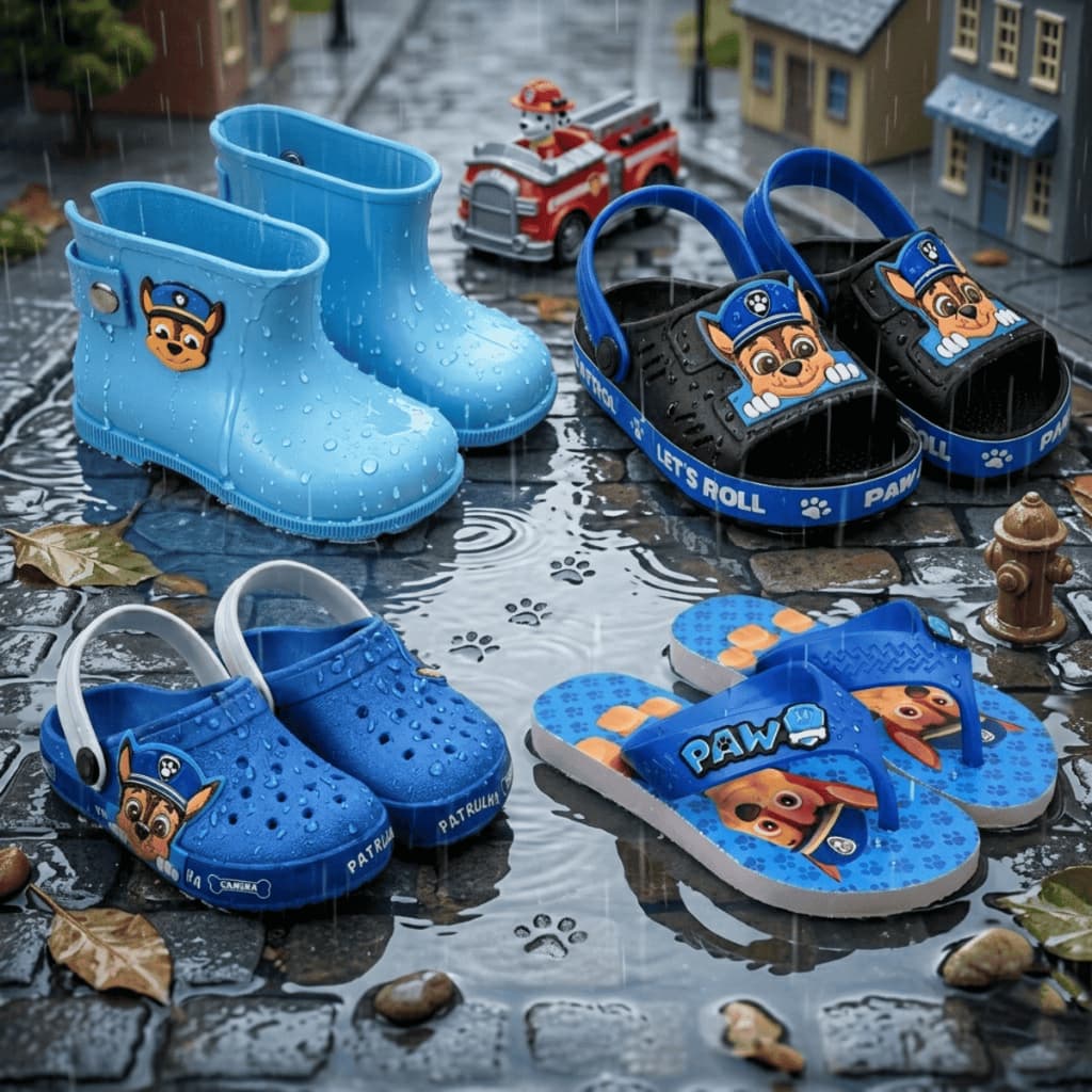 Kit Menino 4 Em 1 Sandália Papete + Chinelo Leve + Babuche Infantil e Bota Impermeável Marca Nexa
