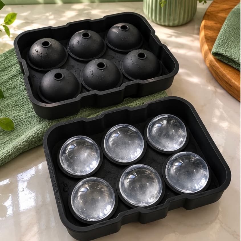 Forma Gelo Bola Silicone 6 Esferas Grandes Para Drinks Whisky Bar Copos E Bebidas Geladas