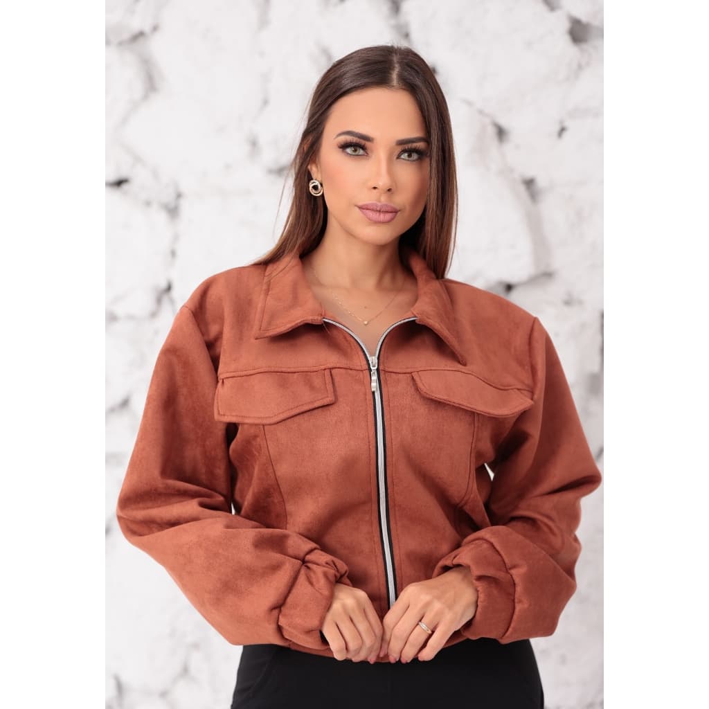 Jaqueta Suede Premium Encorpada Feminina Com Zíper Ideal para frio.