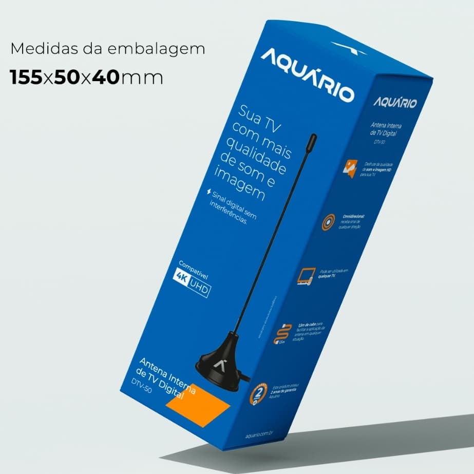 Antena Para TV Interna Digital Aquario dtv-50 cabo 2,5m