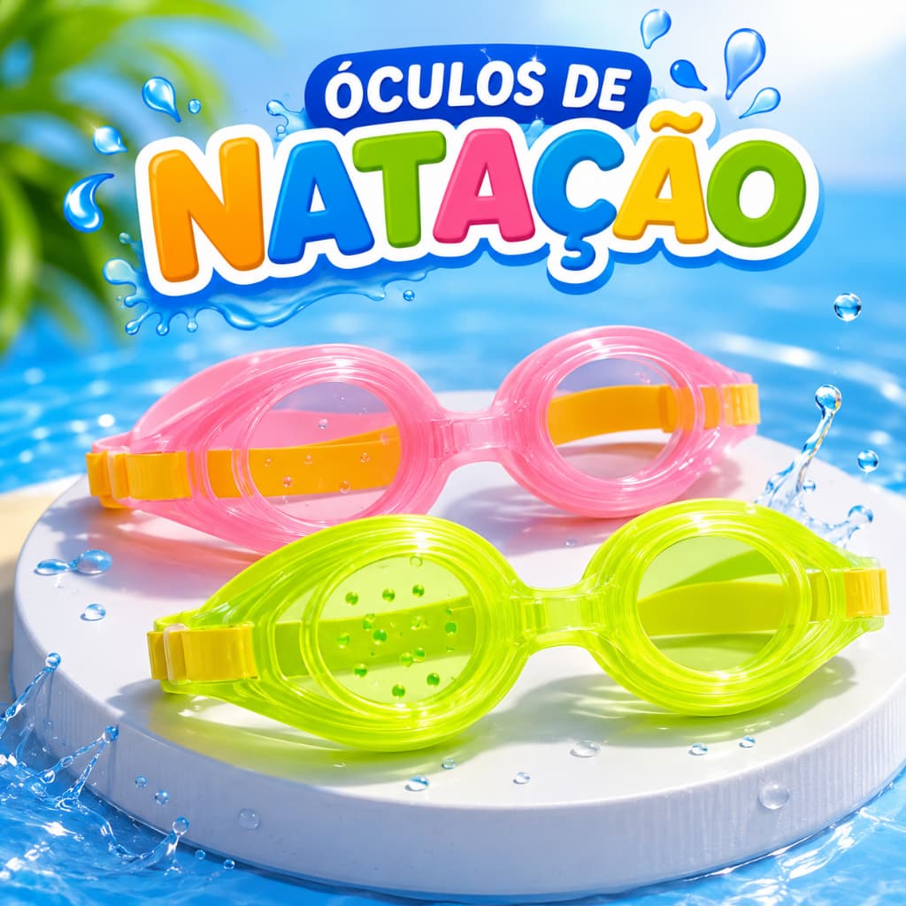 Óculos Natação Infantil Unissex Ajuste Colorido Rosa Verde Piscina