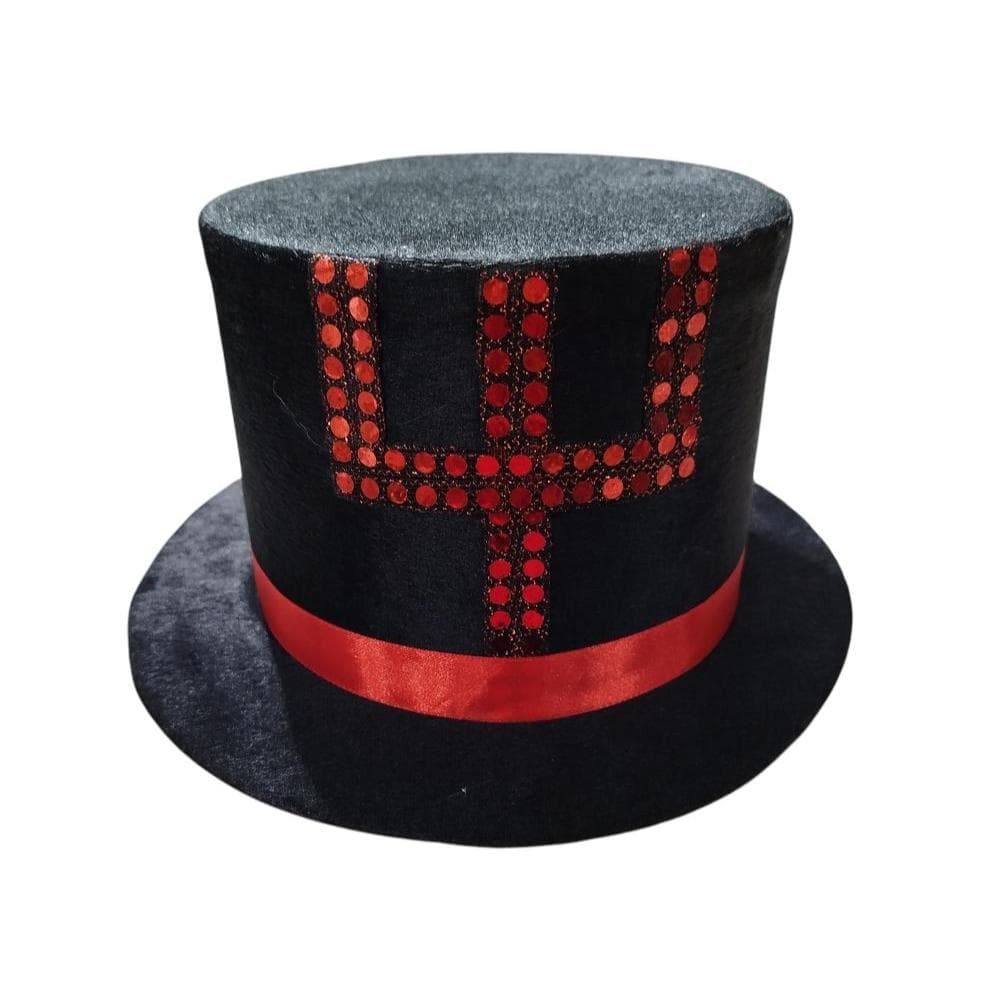 CARTOLA DECORATIVA PRETA COM DETALHE EM VERMELHO