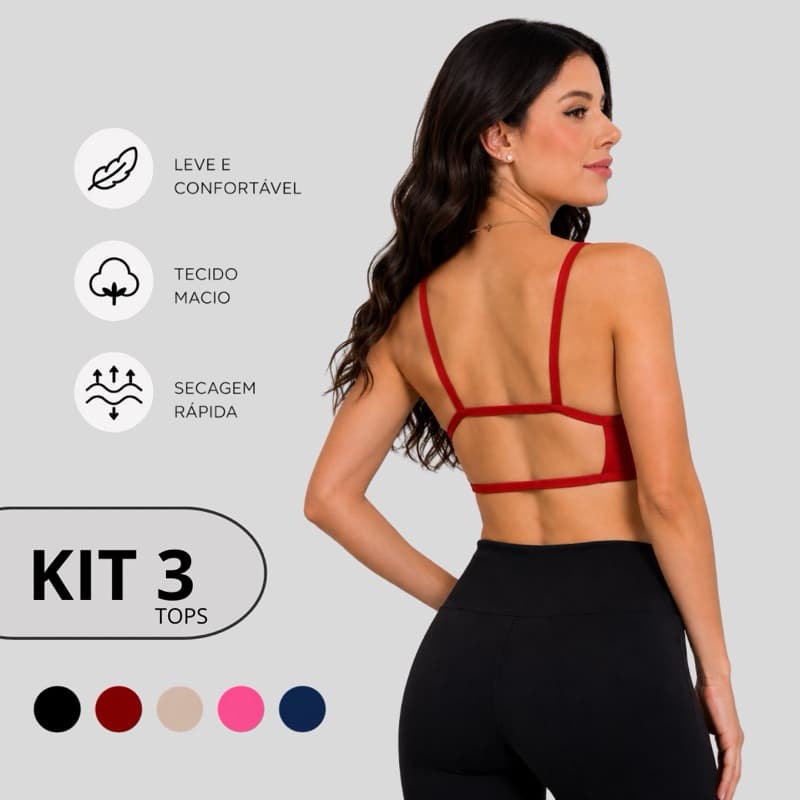 KIT 3 Top COSTA NUA feminino fitness academina sem bojo confortável