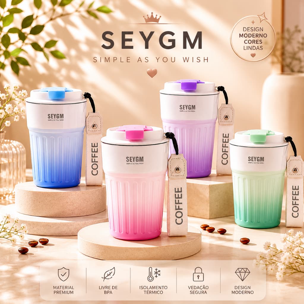 Copo Térmico Premium 400ml Inox Com Tampa Hermética E Alça