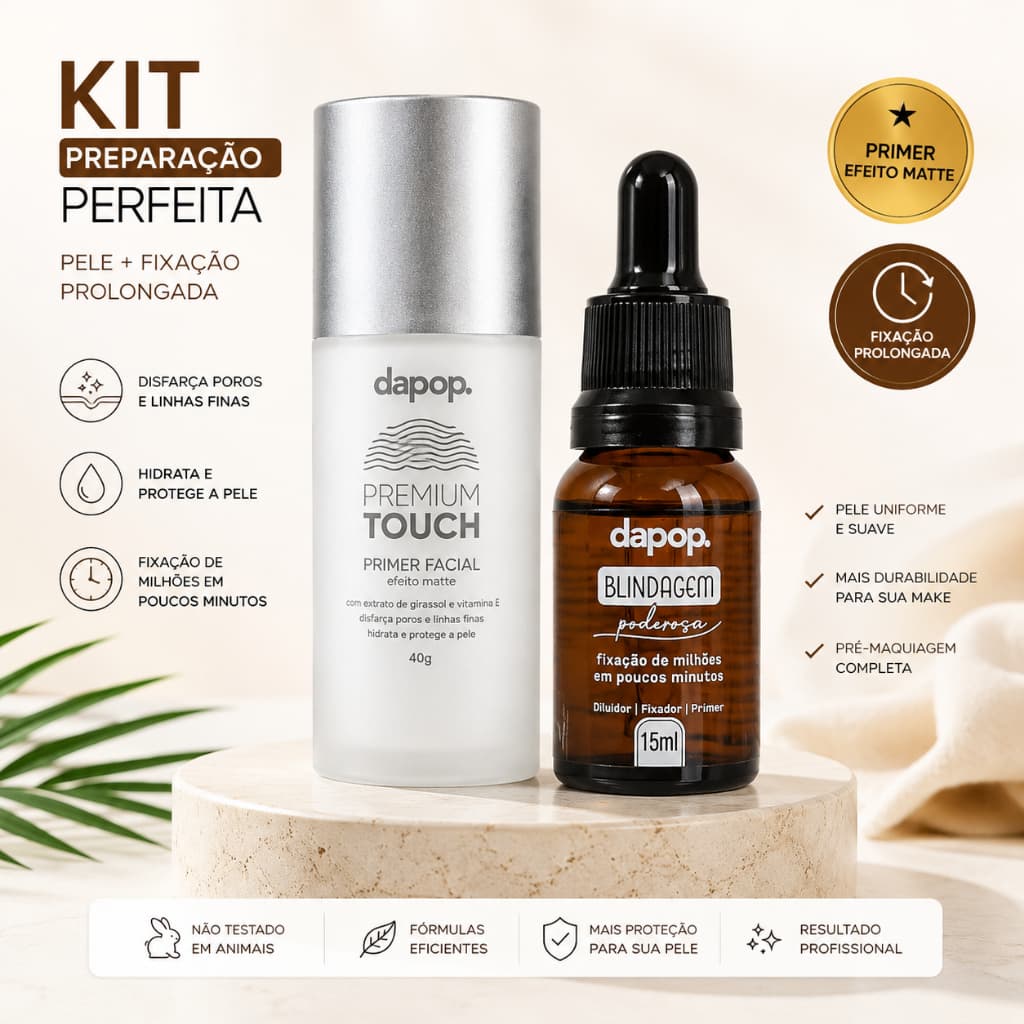 Kit Blindagem Poderosa de Maquiagem + Primer Facial Matificante Triple Effect Dapop