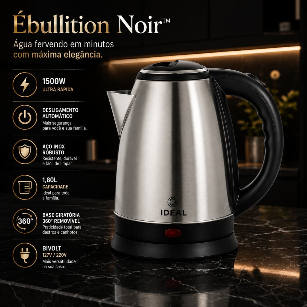 Chaleira Eletrica Inox 1 8 Litros Rápida 1500 Watts Alta Capacidade 220 Volts Bivolt