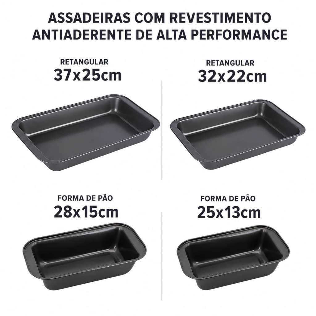 Forma Assadeira Antiaderente Retangular e Forma de Pão 4 tamanhos diferentes
