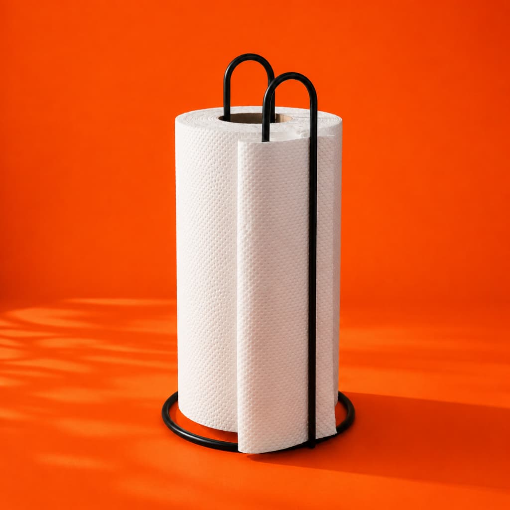 Suporte Porta Rolo Papel Toalha Vertical De Mesa de Cozinha em Aço Cromado Metal Preto Envio Rápido