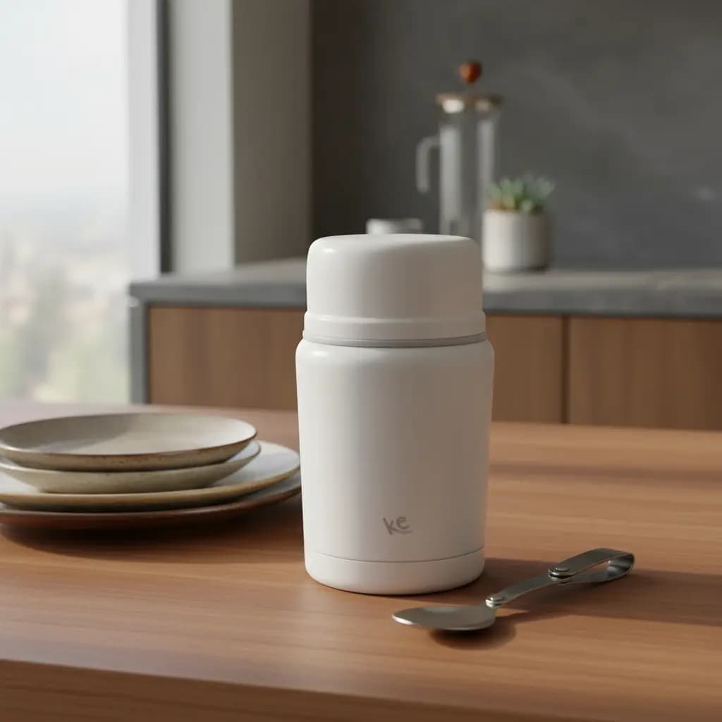 Lancheira Térmica 500ml com Colher Branca, Compacta e Ideal para Refeições Portáteis