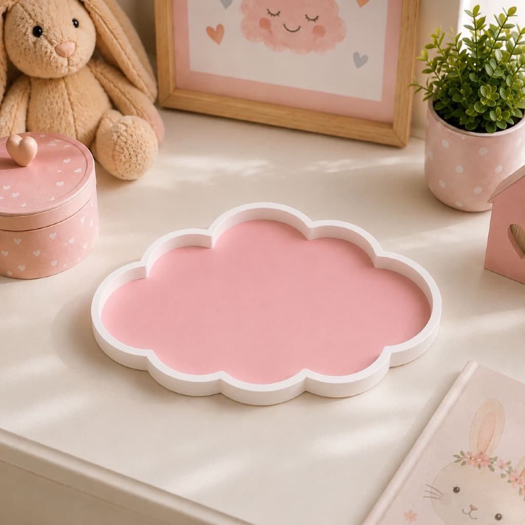 Bandeja Nuvem Decorativa Kit Higiene Bebê I Organização Quarto Infantil I Menina Menino