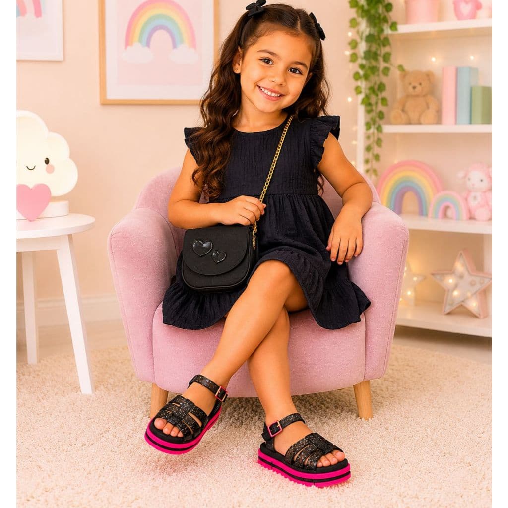 Kit Luxo Infantil Menina Bolsa Corrente + Sandália Glitter Papete