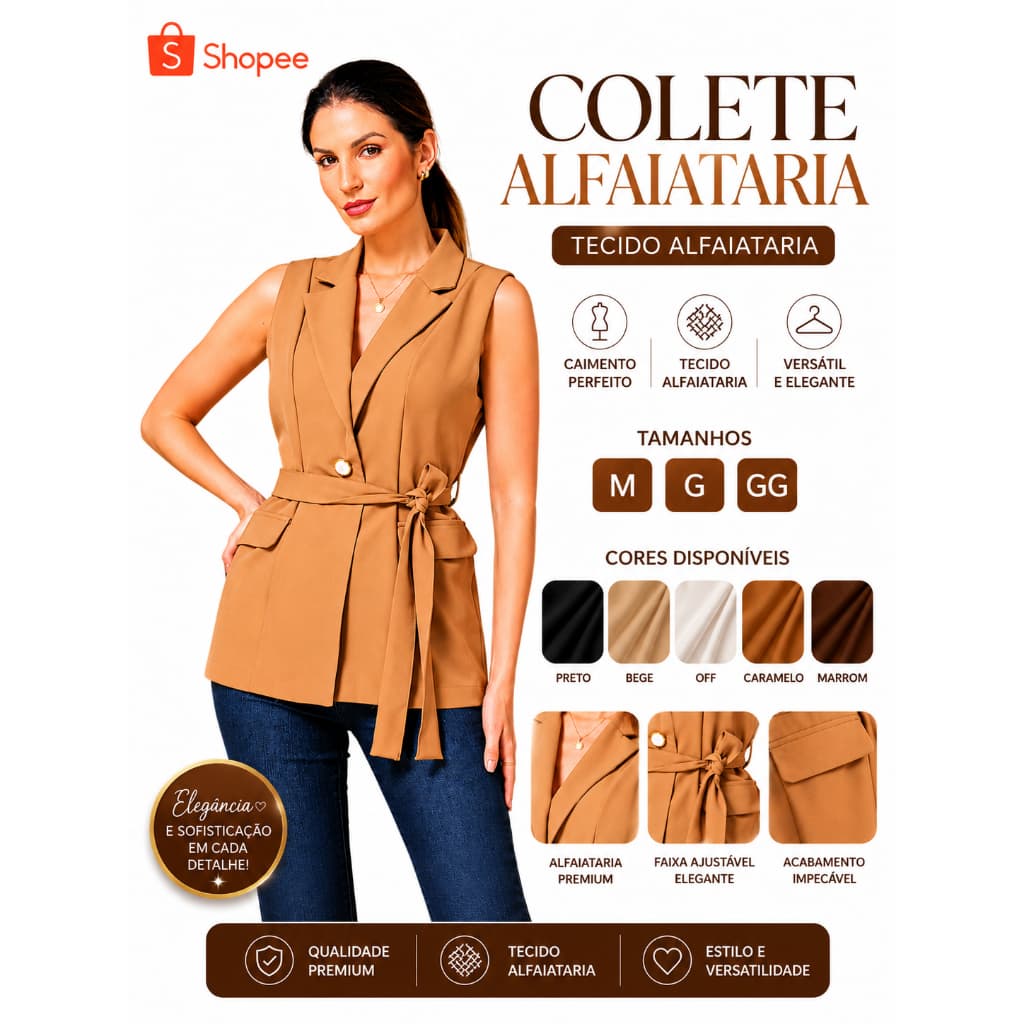 Colete Feminino Comprido tecido alfaiataria moda gringa colete social